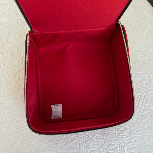 Estee Lauder Red Faux Leather Train Case Travel Makeup Bag - Picture 7 of 10